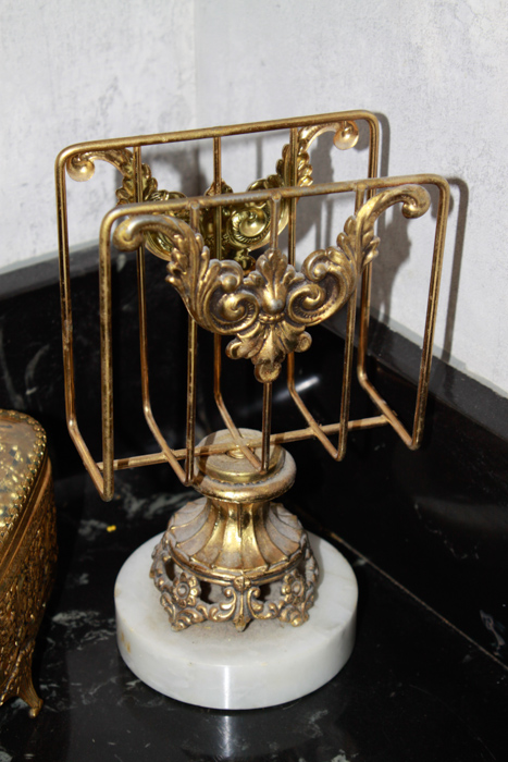 Ormolu Jewelry Casket and Brass Tone Bath Accessories