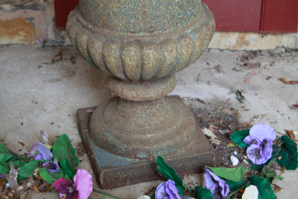 Pair of Metal Regency Urn Planters and Artificial Flowers