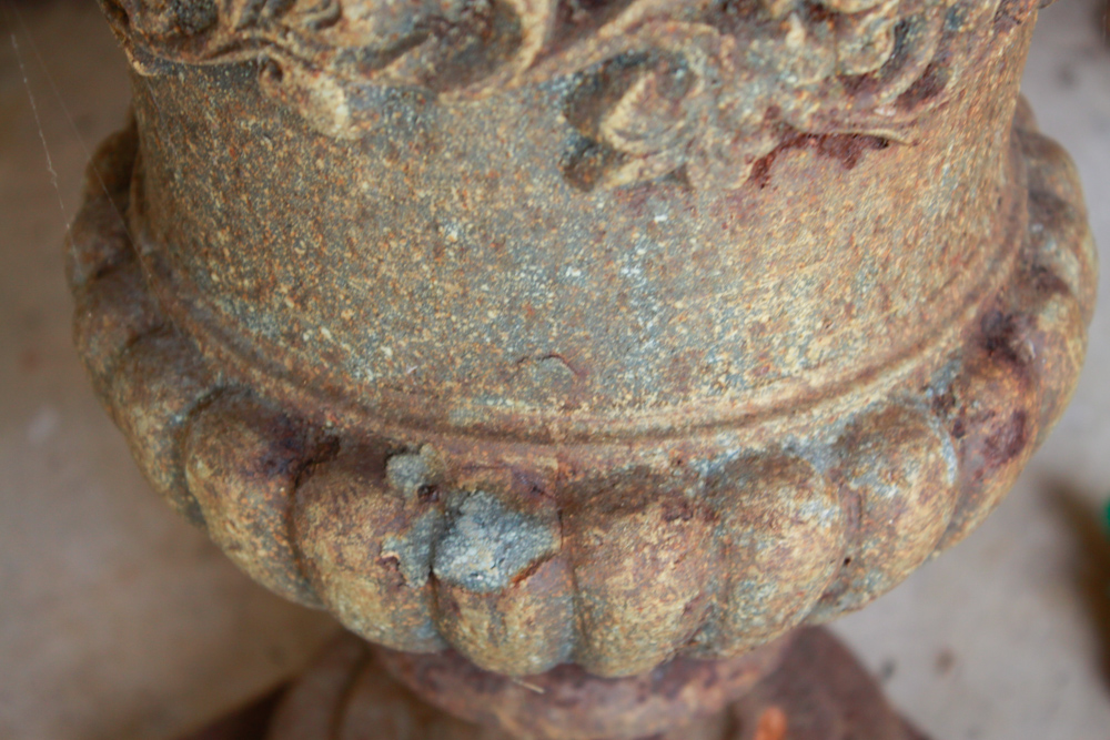 Pair of Metal Regency Urn Planters and Artificial Flowers