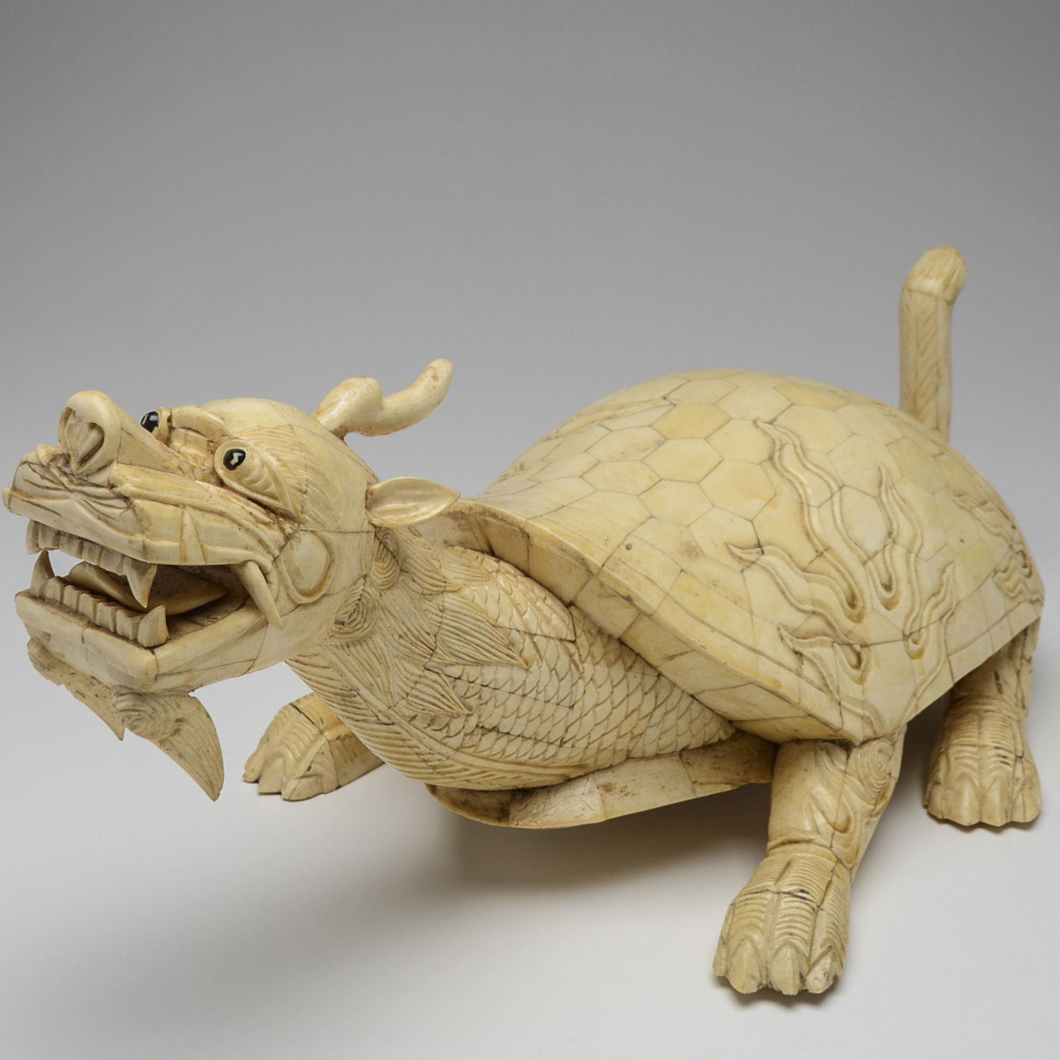 Carved Ox Bone Tessellated Dragon Tortoise Sculpture