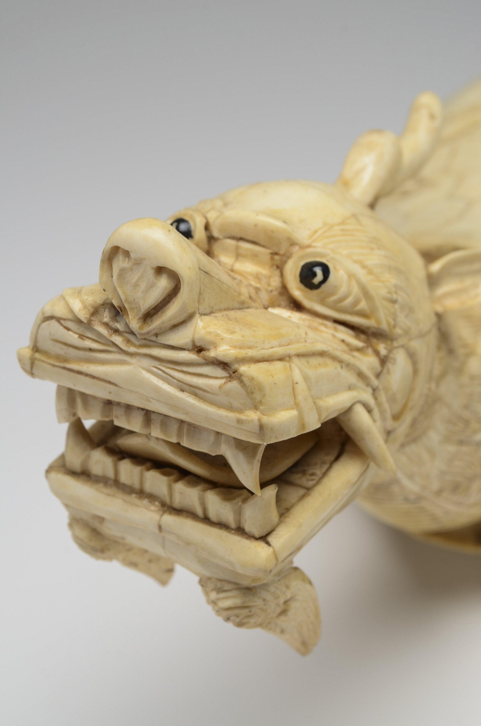 Carved Ox Bone Tessellated Dragon Tortoise Sculpture