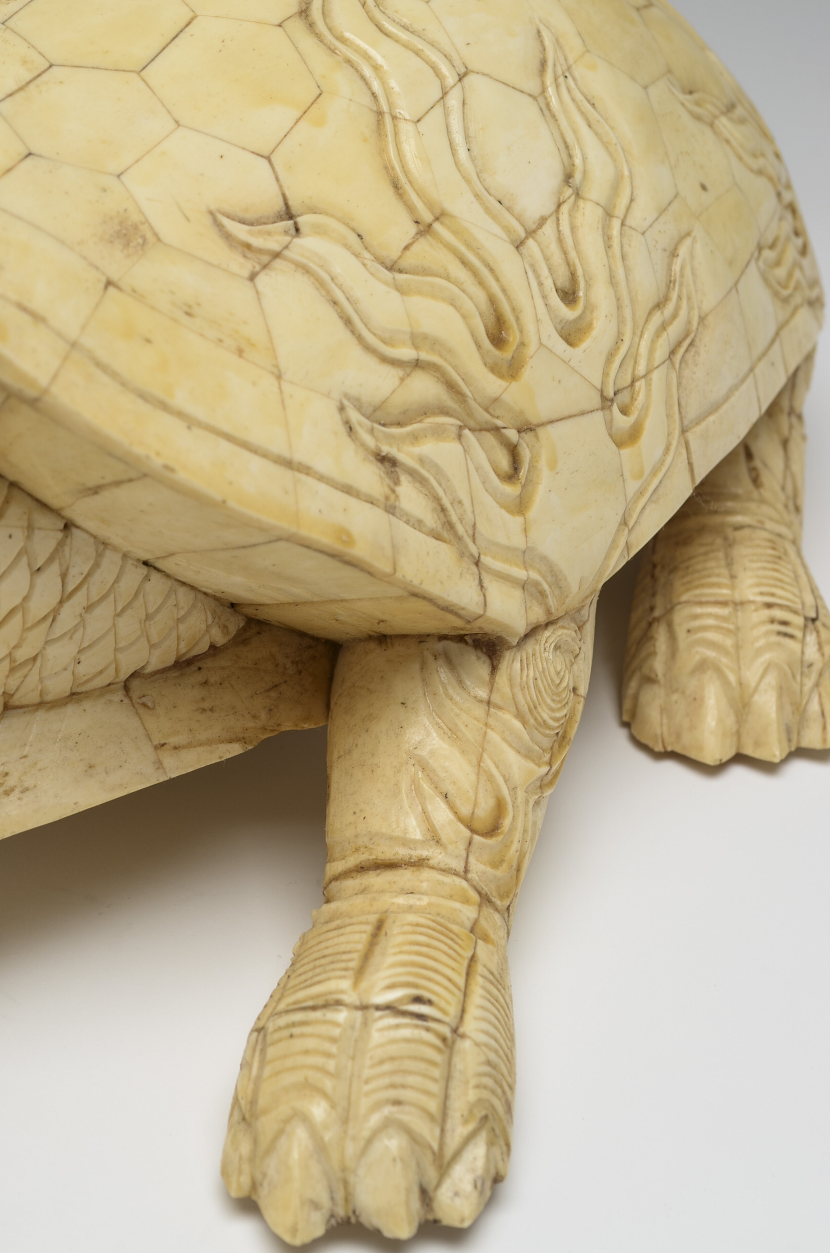 Carved Ox Bone Tessellated Dragon Tortoise Sculpture