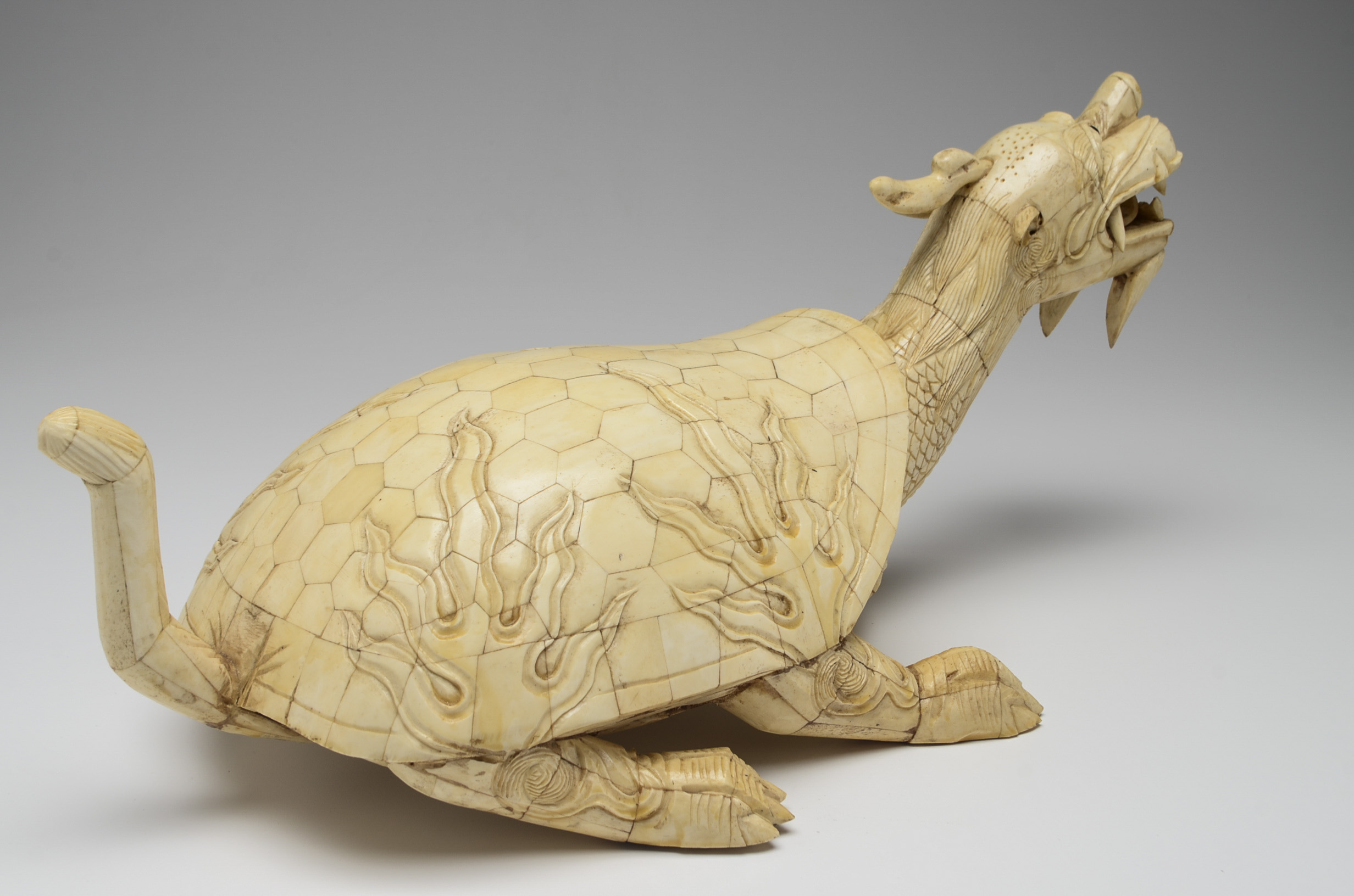Carved Ox Bone Tessellated Dragon Tortoise Sculpture