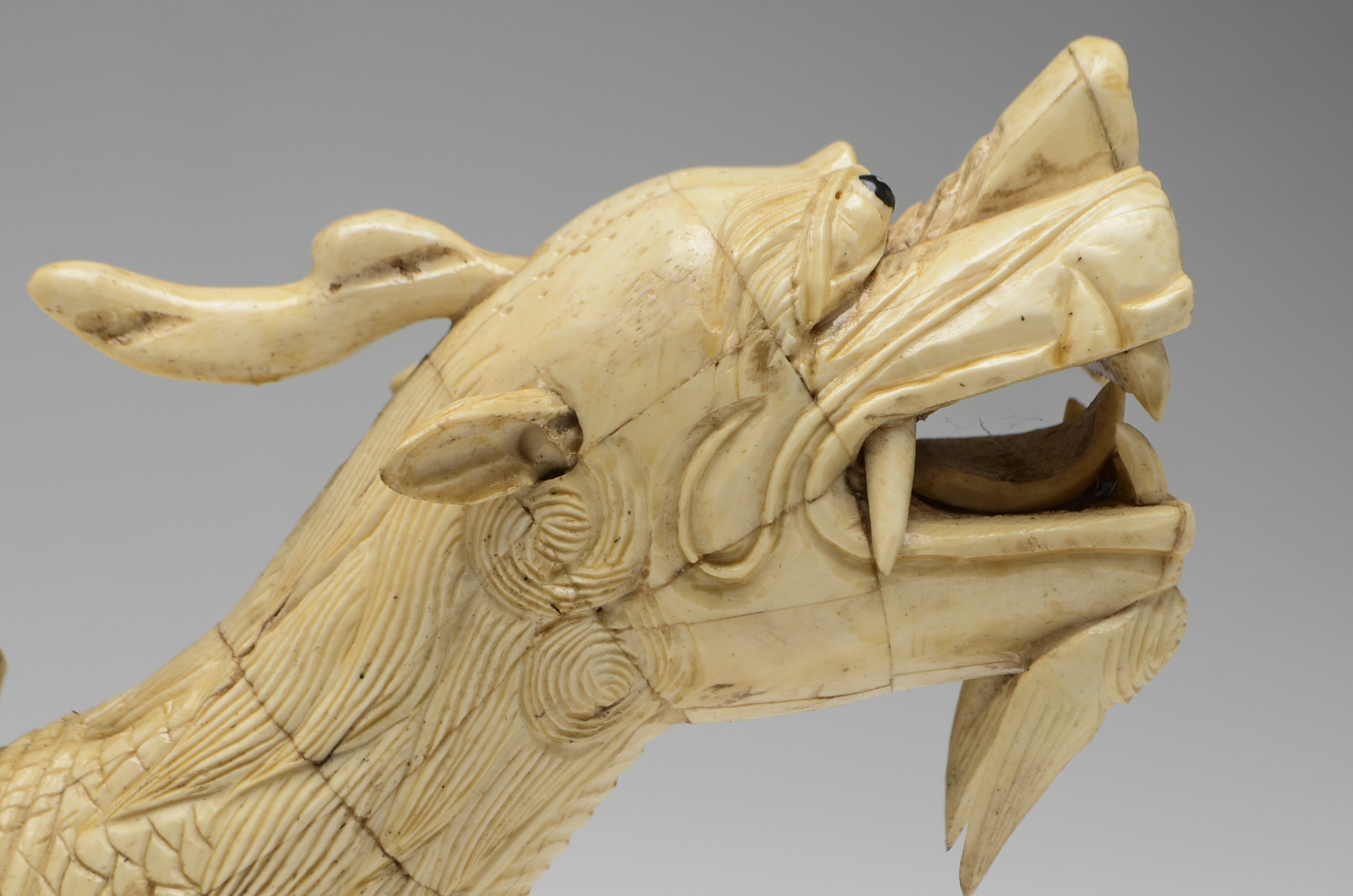 Carved Ox Bone Tessellated Dragon Tortoise Sculpture