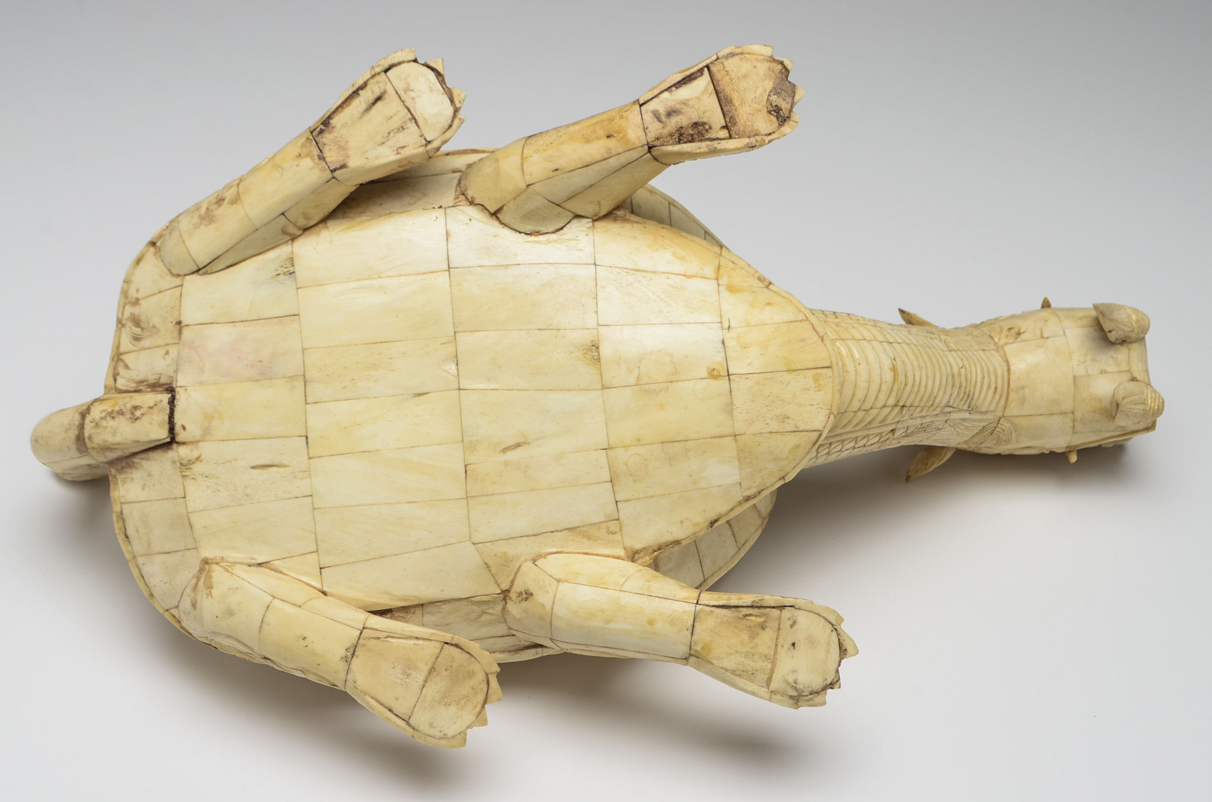 Carved Ox Bone Tessellated Dragon Tortoise Sculpture