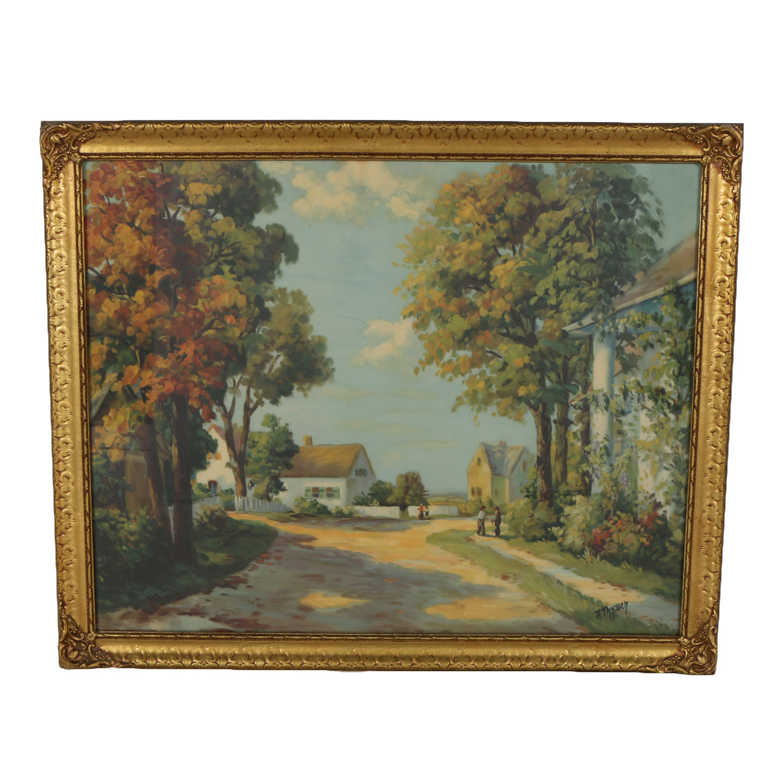 Framed Offset Lithograph After A. Thyssen's "Golden Sunbeams"