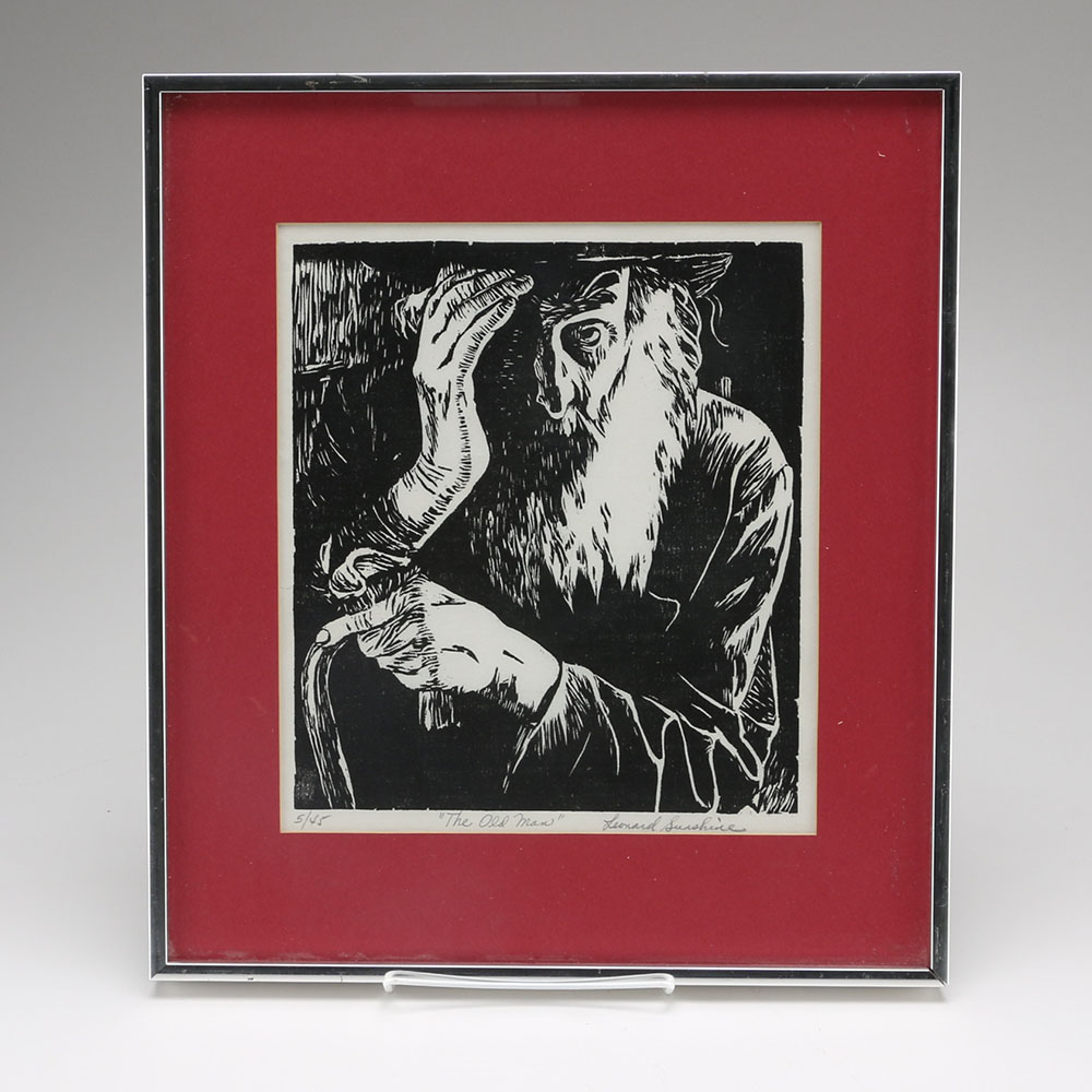 Leonard Sunshine Limited Edition Linocut "The Old Man"