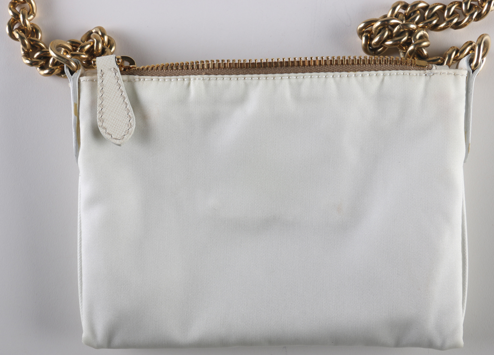 White Prada Tessuto Oro Chain Bag