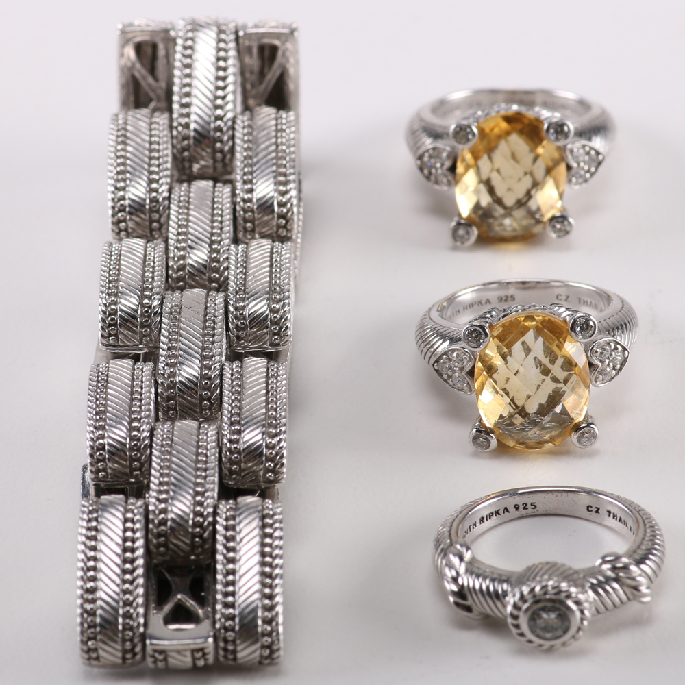 Judith Ripka Sterling Rings and Bracelet