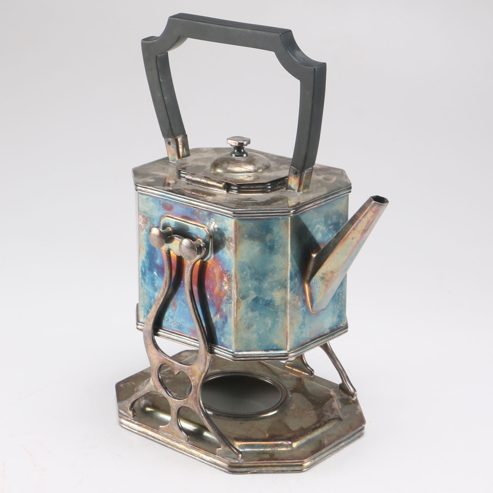 Silver Plate Art Deco Tea Kettle on Stand