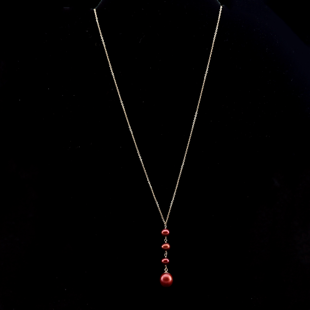 14K Yellow Gold Dyed Pearl Drop Necklace