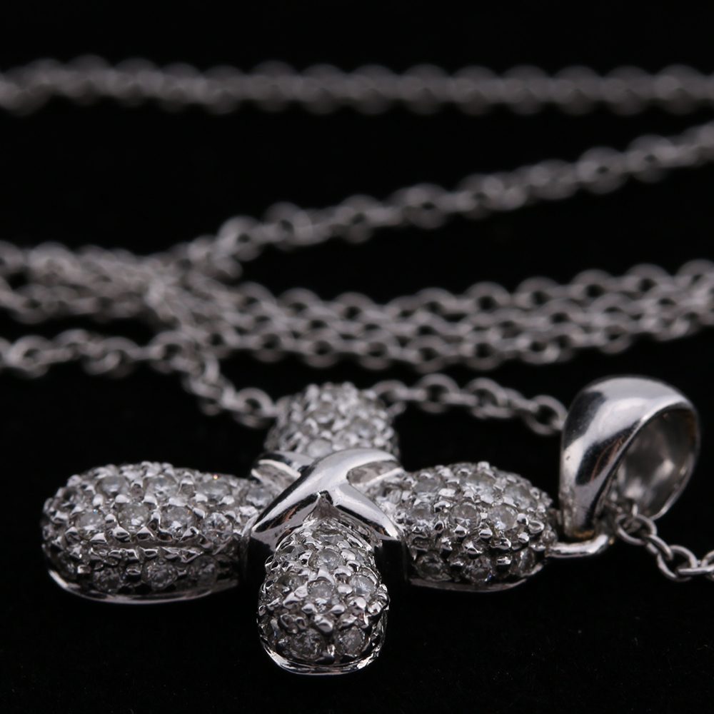 18K White Gold and Diamond Cross Pendant with 14K Gold Chain