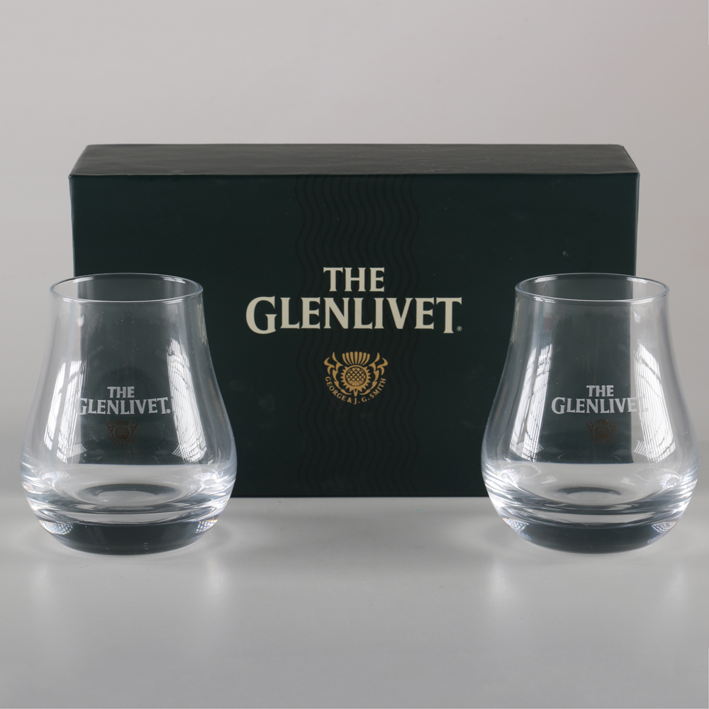 Glenlivet Presentation Box with a Pair of Whiskey Glasses