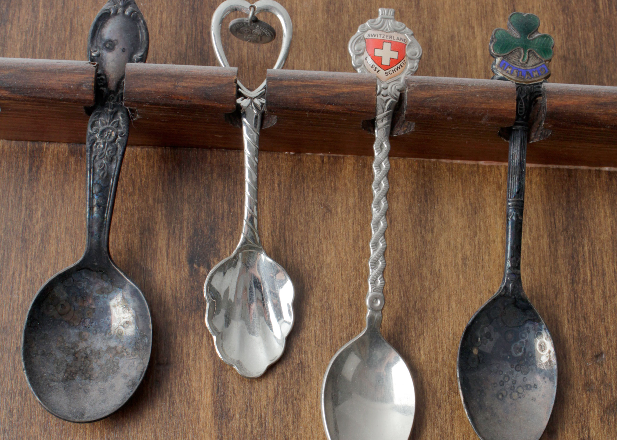 Two Vintage Wooden Spoon Racks