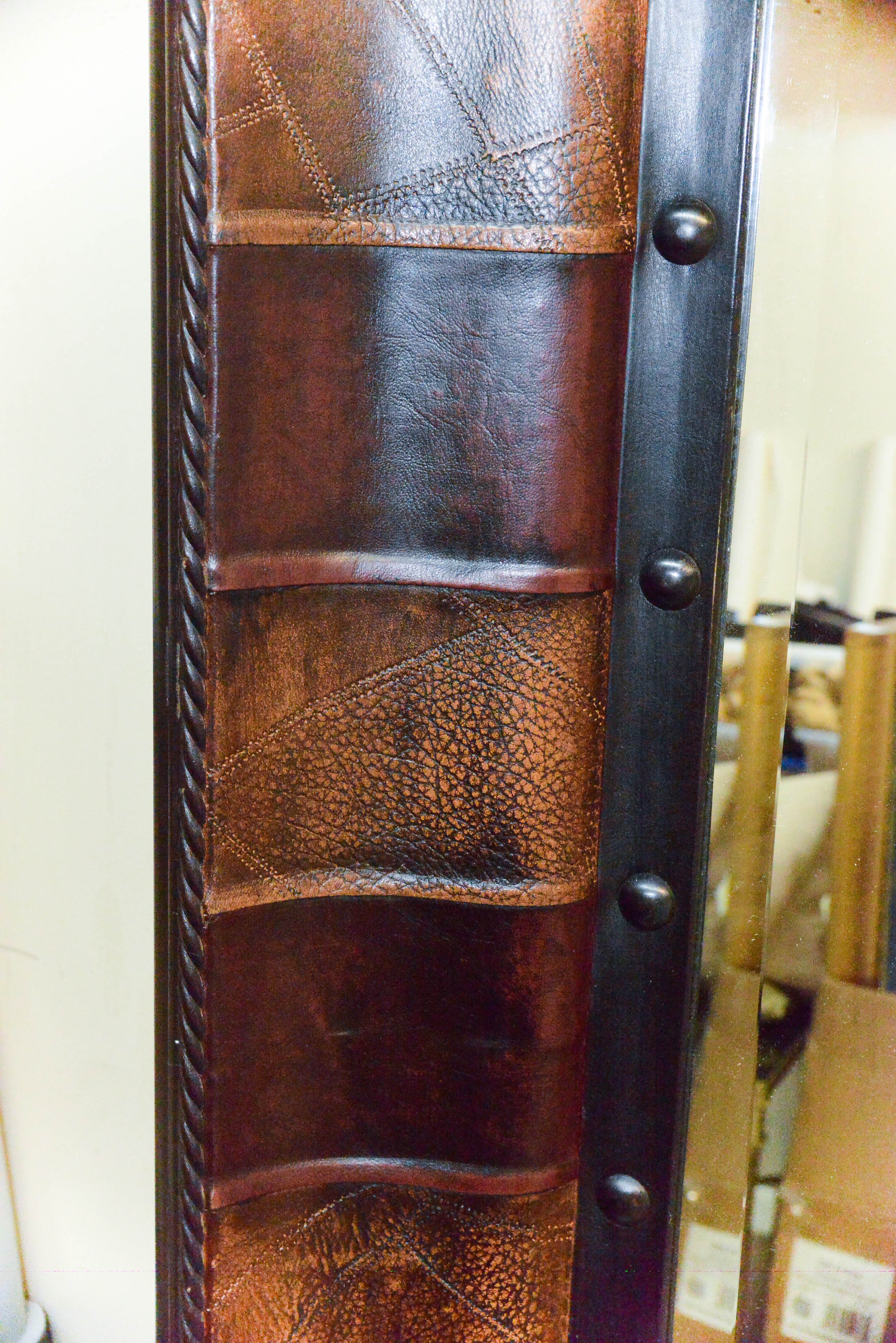 Leather Wrapped Beveled Mirror