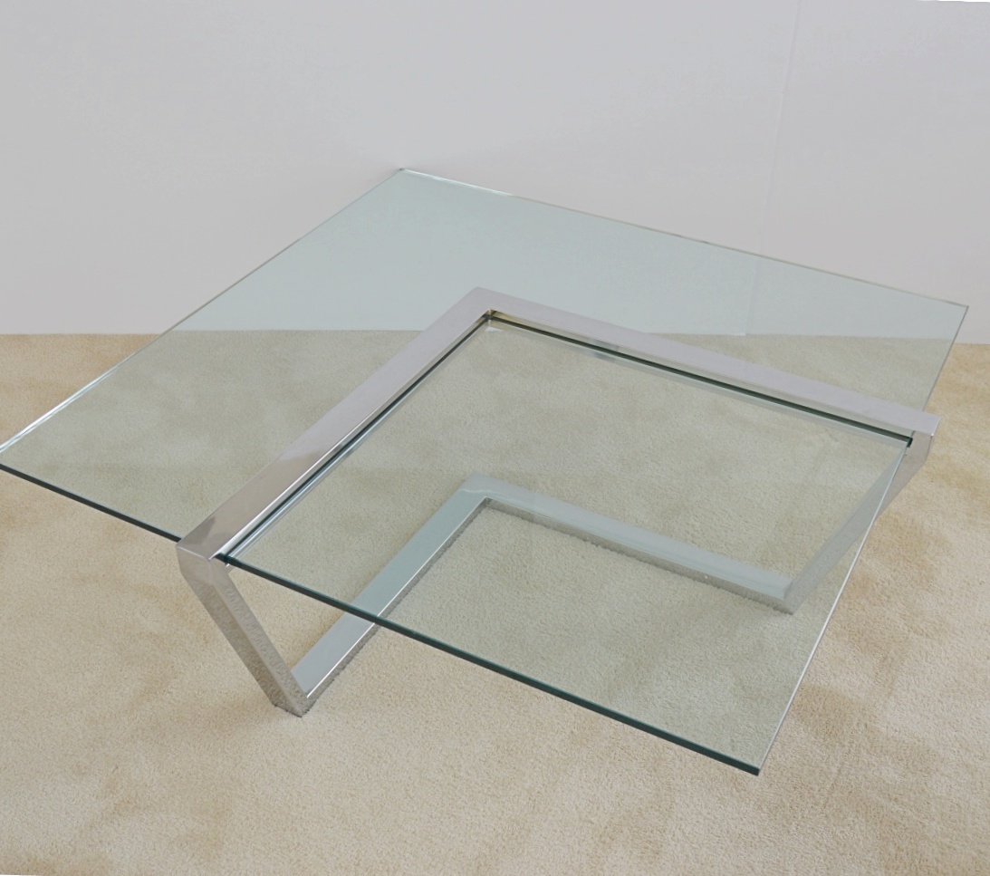 Mid Century Modern DIA Milo Baughman Glass-Topped Cocktail Table