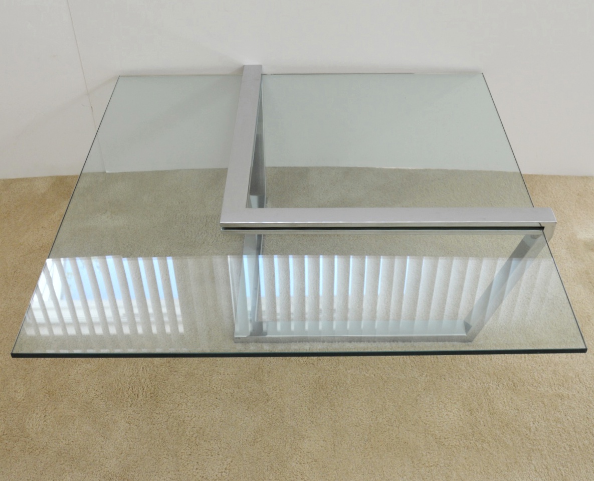 Mid Century Modern DIA Milo Baughman Glass-Topped Cocktail Table