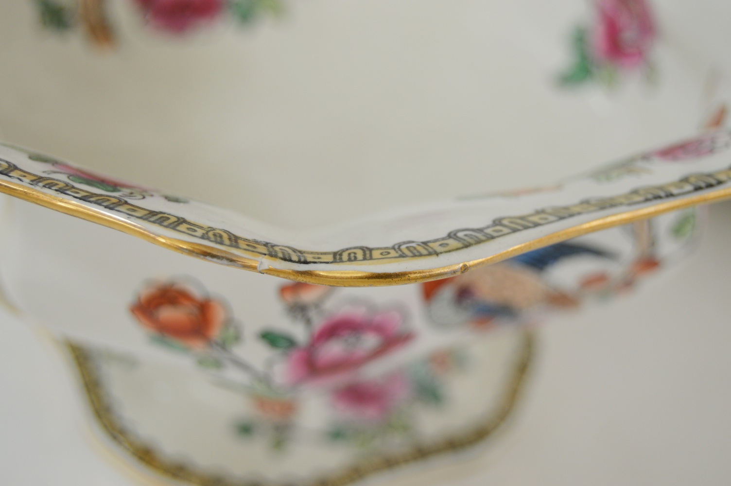 Antique English "Pheasant" Porcelain Compote and Plate Set