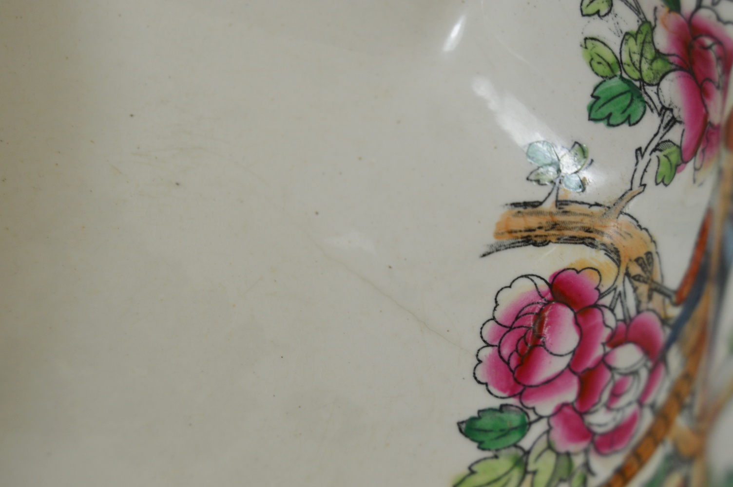 Antique English "Pheasant" Porcelain Compote and Plate Set