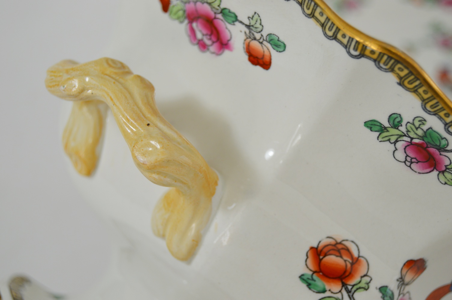 Antique English "Pheasant" Porcelain Compote and Plate Set