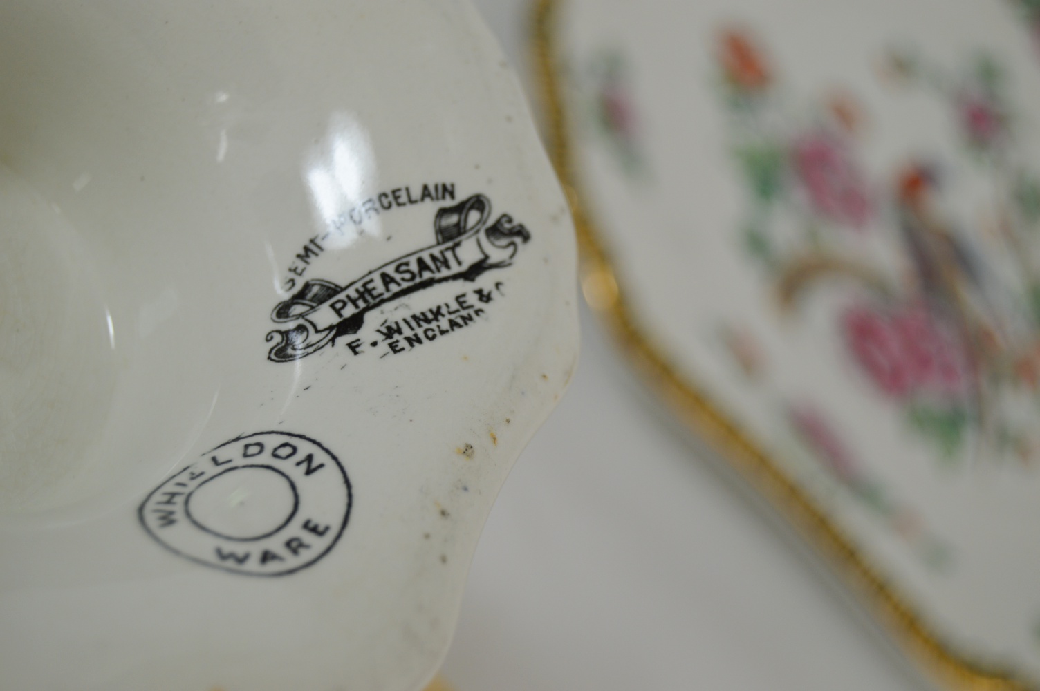 Antique English "Pheasant" Porcelain Compote and Plate Set