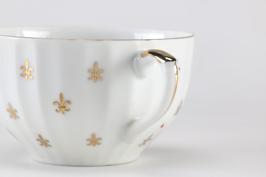 Lefton China Fleur De Lis Snack Plate and Cup Set