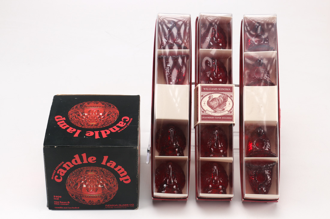 Red Glass Candle Holders in Box