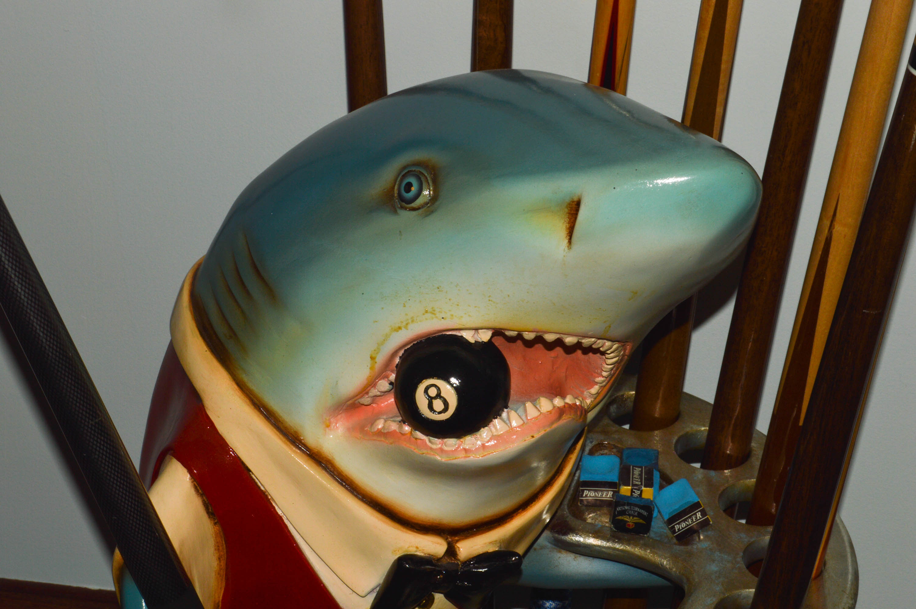 Retro Shark Billiard Stand with Cues, Balls, Racks, and More