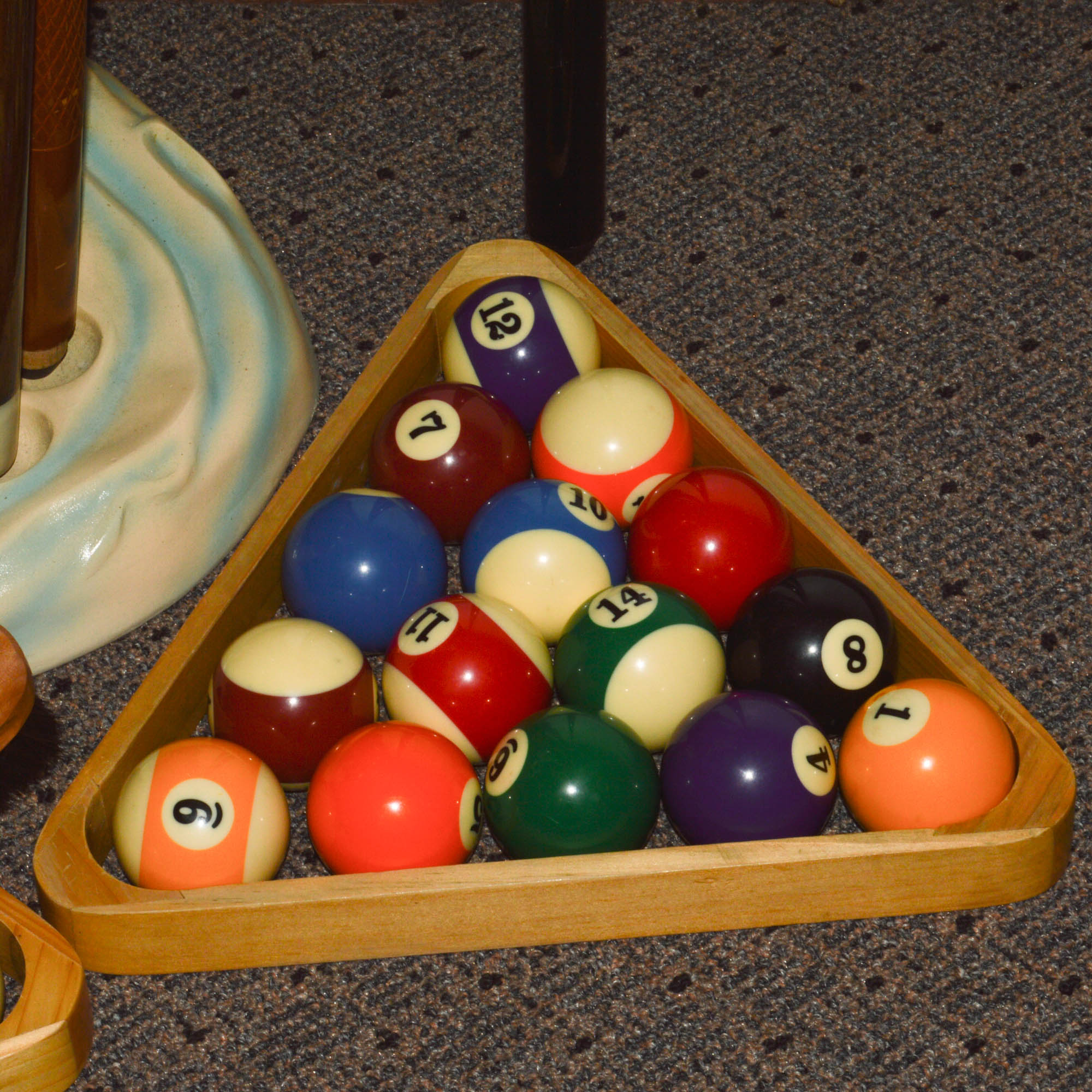 Retro Shark Billiard Stand with Cues, Balls, Racks, and More