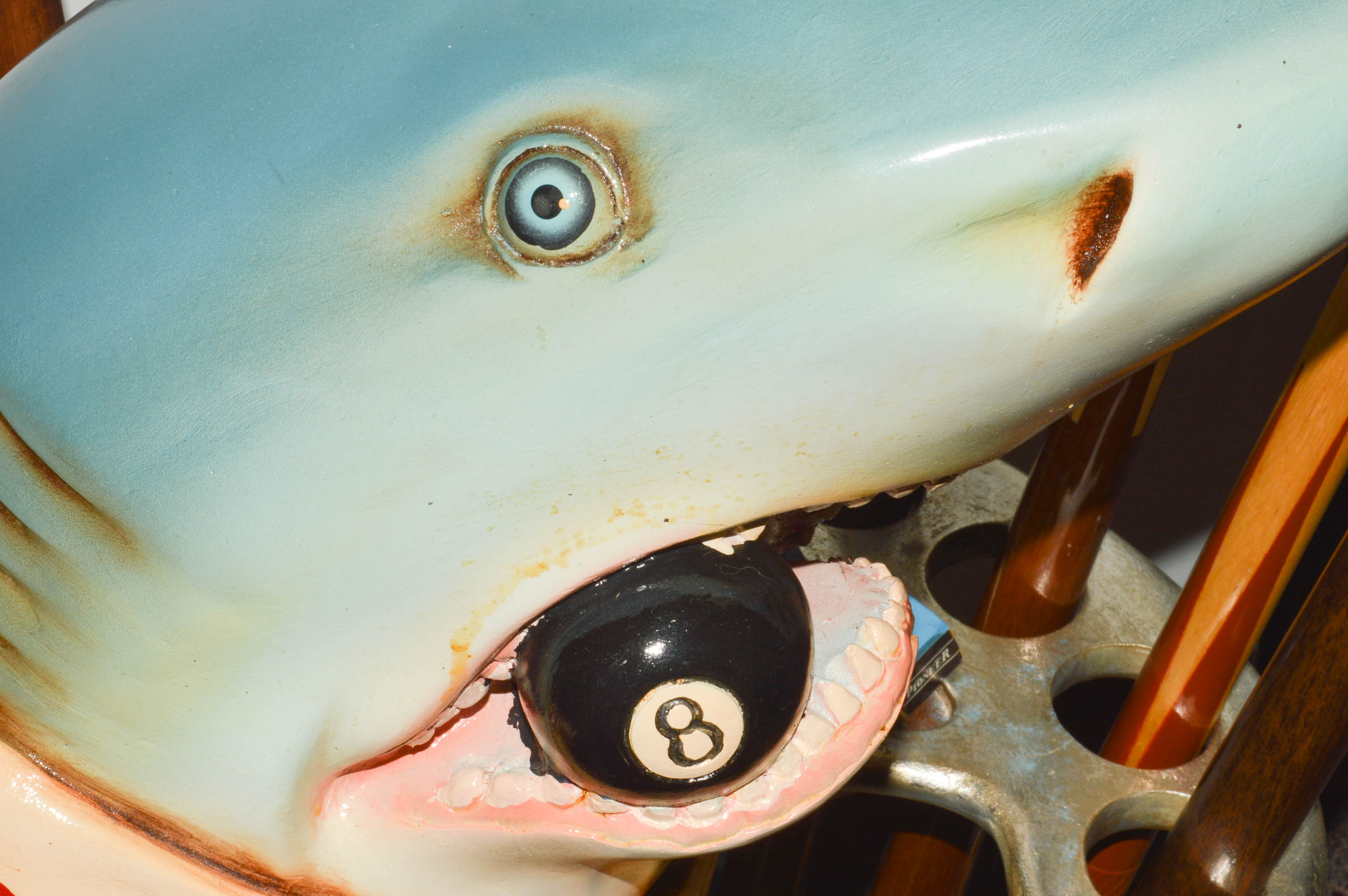 Retro Shark Billiard Stand with Cues, Balls, Racks, and More