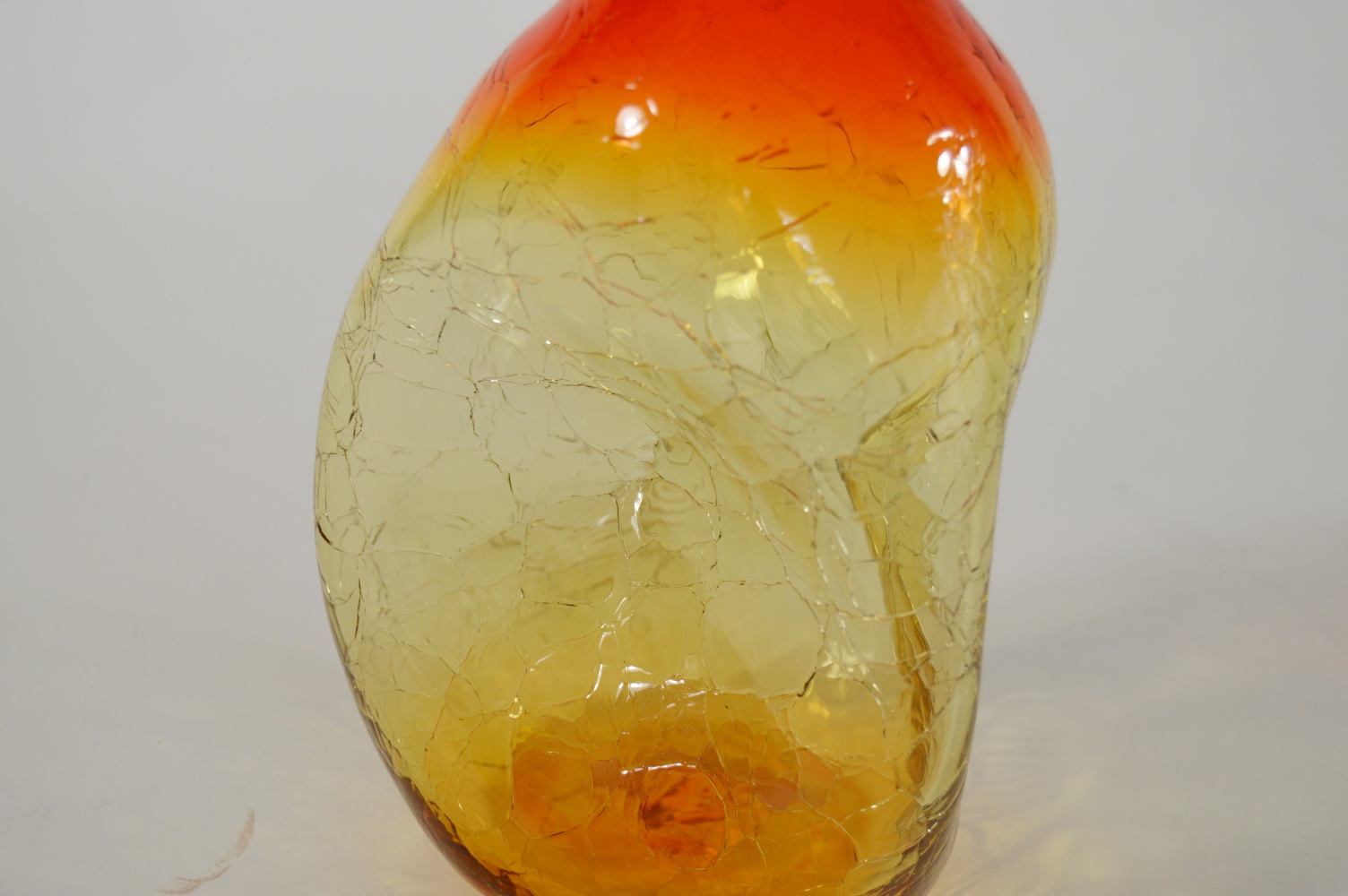 Mid Century Blenko Pinched Crackle Amberina Decanter