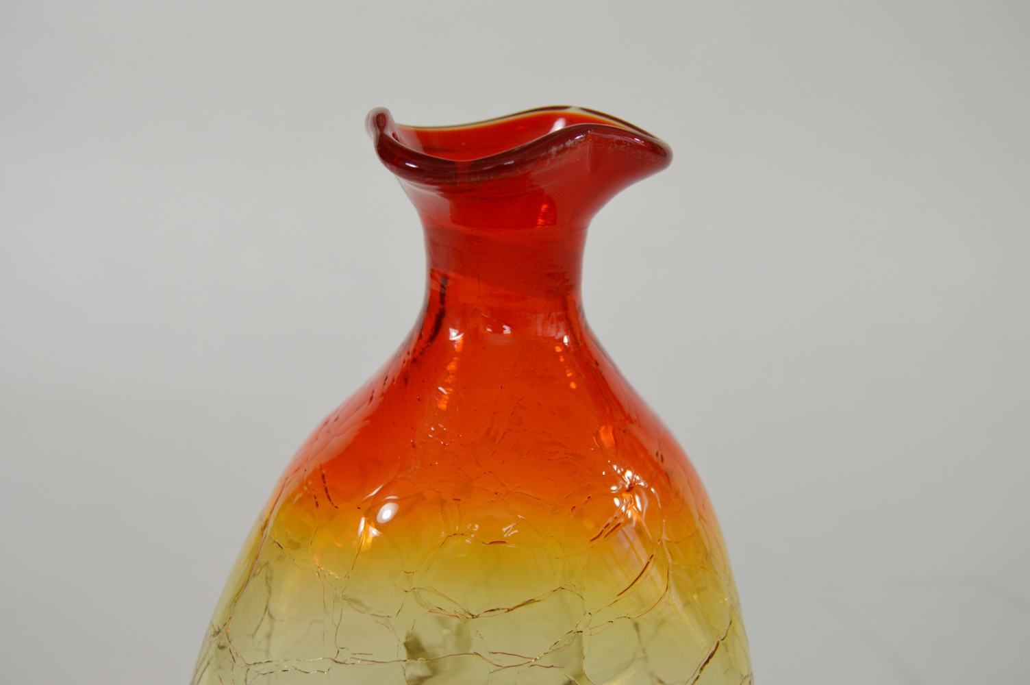Mid Century Blenko Pinched Crackle Amberina Decanter