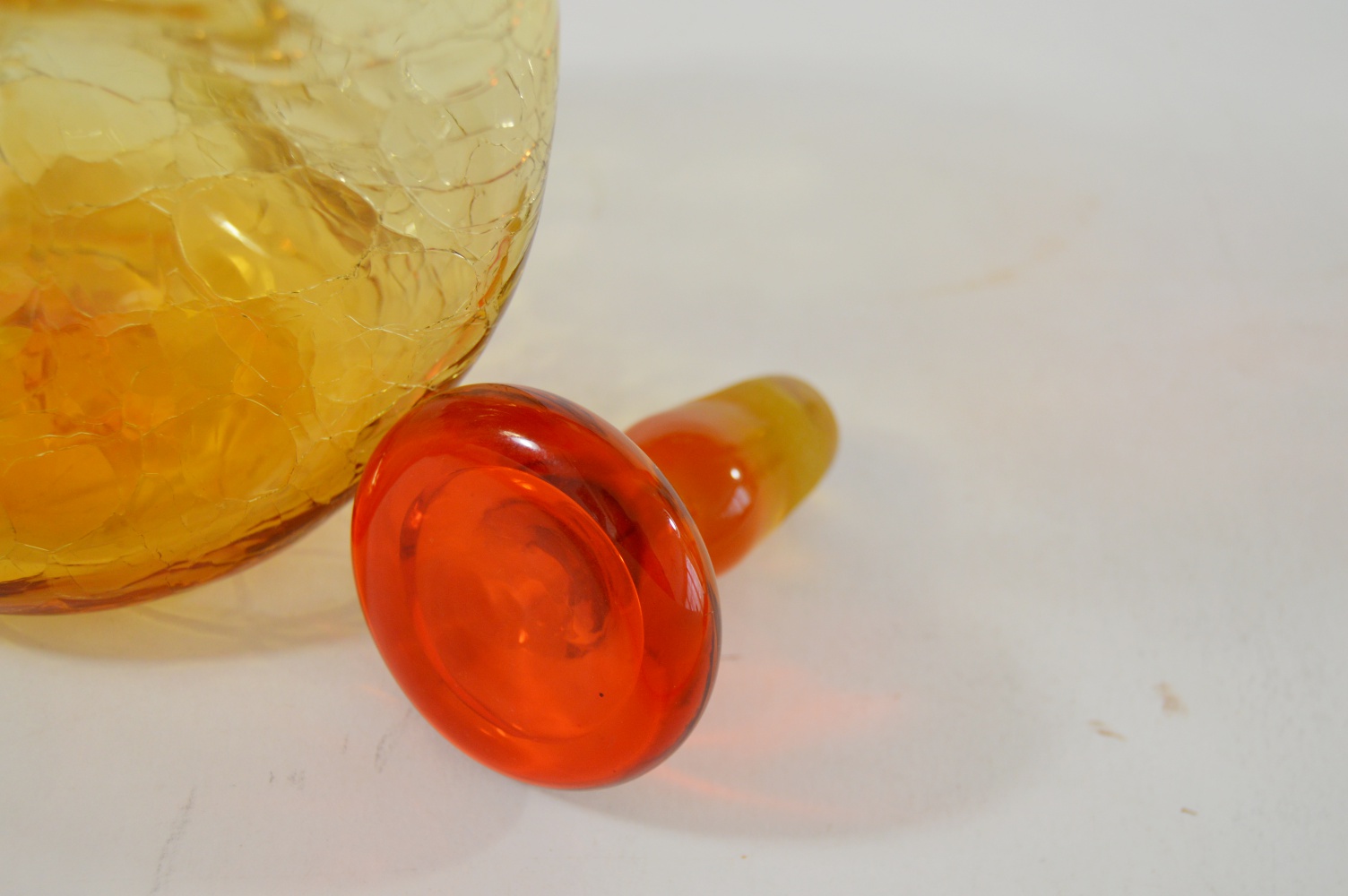 Mid Century Blenko Pinched Crackle Amberina Decanter