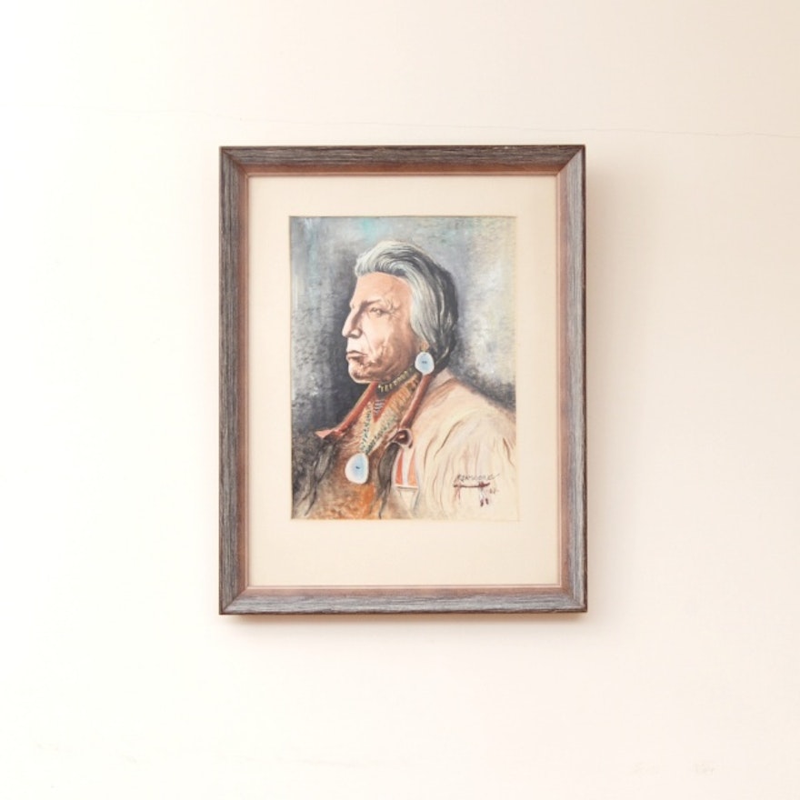Original Native American Portrait, Pastel on Canvas