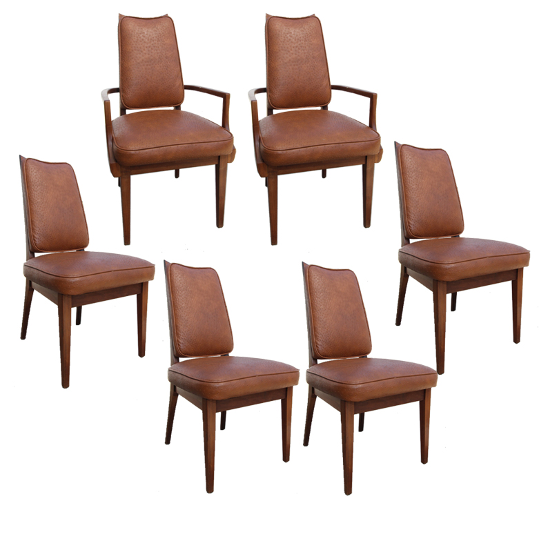 Set of Mid-Century Modern Teak Dining Chairs with Ostrich Leather Upholstery