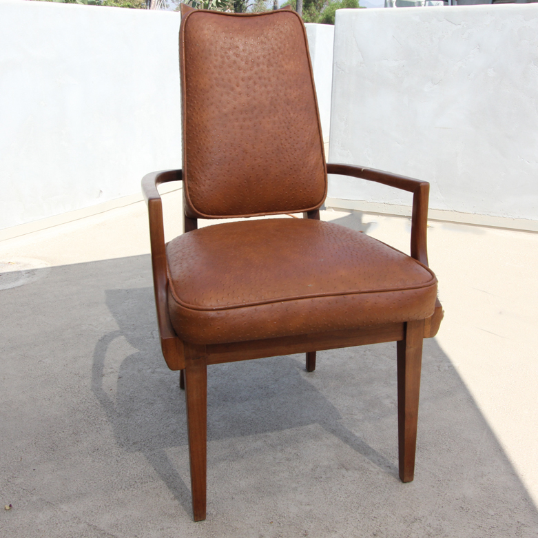 Set of Mid-Century Modern Teak Dining Chairs with Ostrich Leather Upholstery
