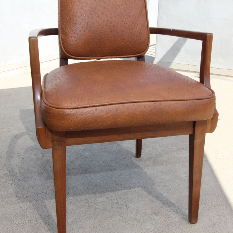 Set of Mid-Century Modern Teak Dining Chairs with Ostrich Leather Upholstery