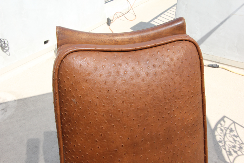 Set of Mid-Century Modern Teak Dining Chairs with Ostrich Leather Upholstery