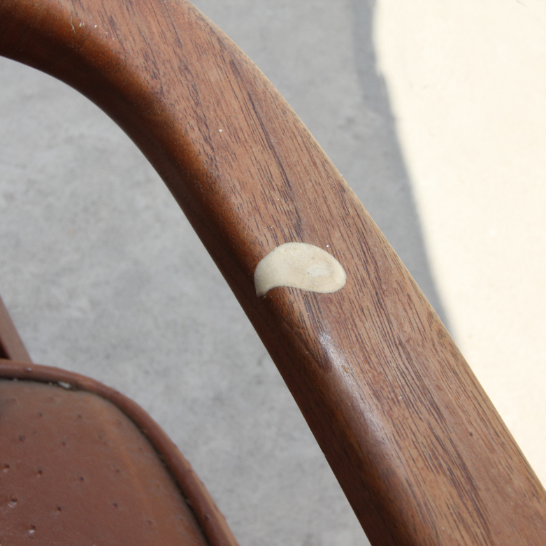 Set of Mid-Century Modern Teak Dining Chairs with Ostrich Leather Upholstery