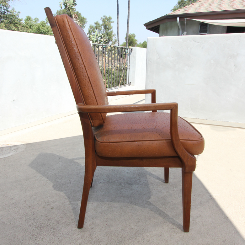 Set of Mid-Century Modern Teak Dining Chairs with Ostrich Leather Upholstery