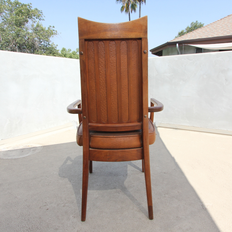Set of Mid-Century Modern Teak Dining Chairs with Ostrich Leather Upholstery