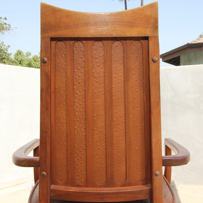 Set of Mid-Century Modern Teak Dining Chairs with Ostrich Leather Upholstery
