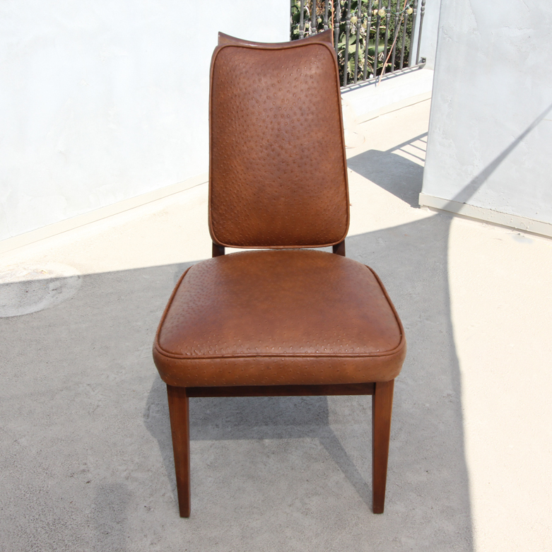 Set of Mid-Century Modern Teak Dining Chairs with Ostrich Leather Upholstery