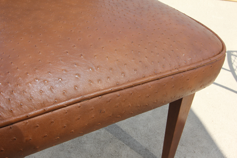 Set of Mid-Century Modern Teak Dining Chairs with Ostrich Leather Upholstery