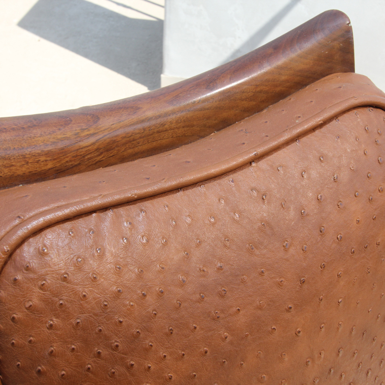 Set of Mid-Century Modern Teak Dining Chairs with Ostrich Leather Upholstery