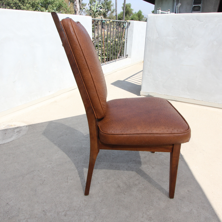 Set of Mid-Century Modern Teak Dining Chairs with Ostrich Leather Upholstery