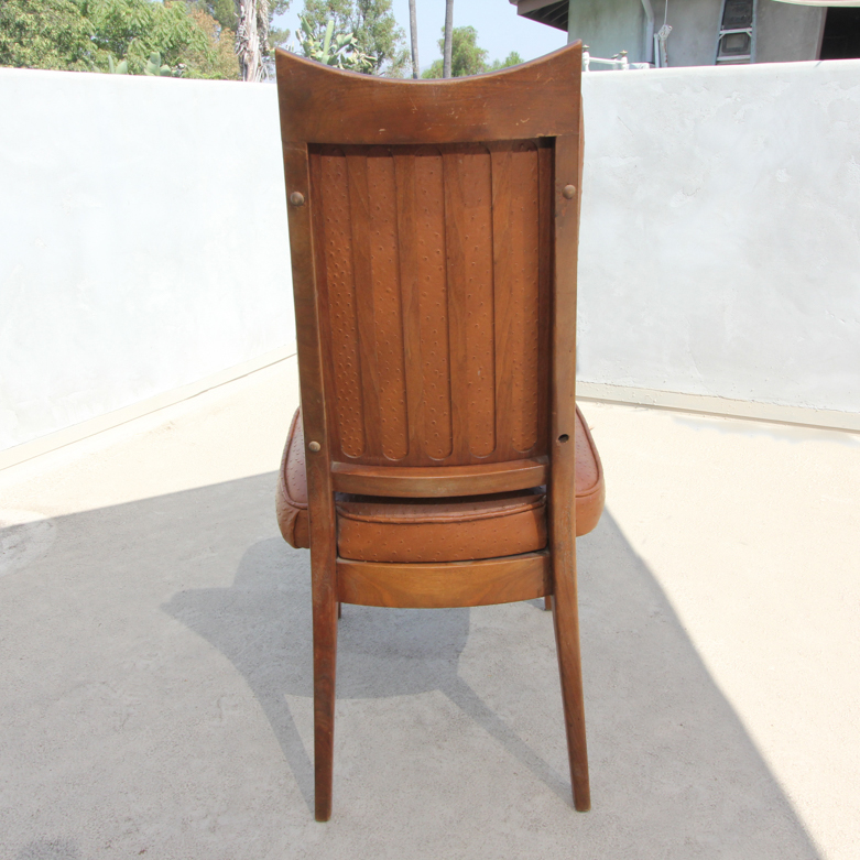 Set of Mid-Century Modern Teak Dining Chairs with Ostrich Leather Upholstery