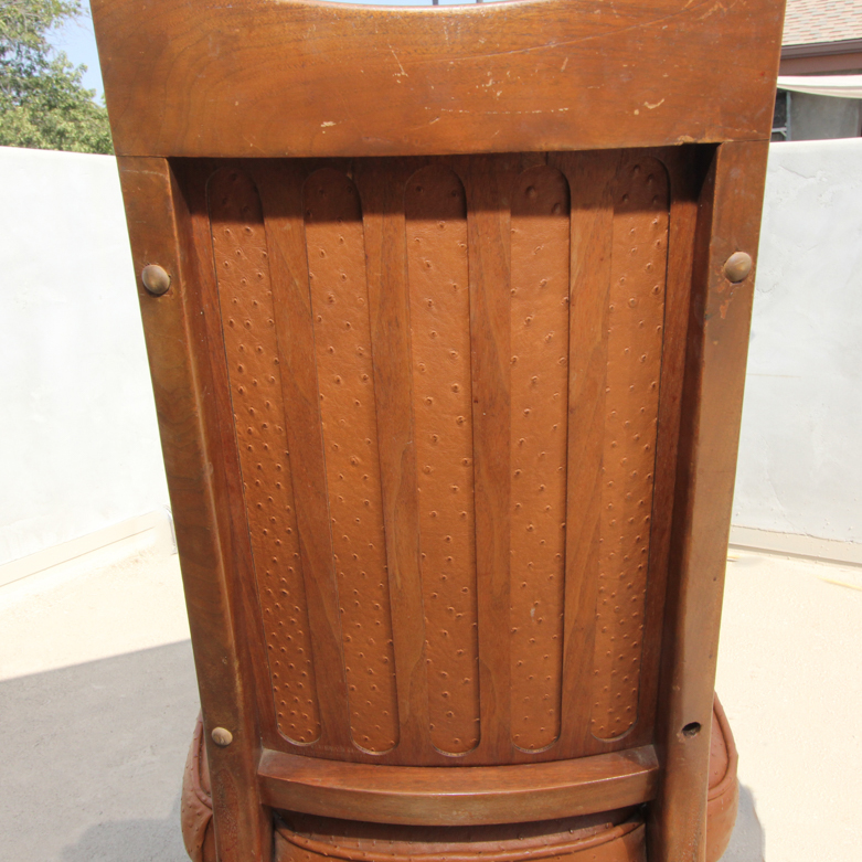 Set of Mid-Century Modern Teak Dining Chairs with Ostrich Leather Upholstery