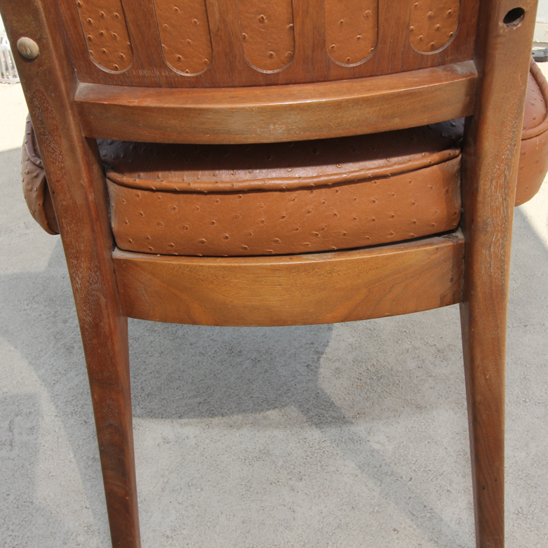Set of Mid-Century Modern Teak Dining Chairs with Ostrich Leather Upholstery