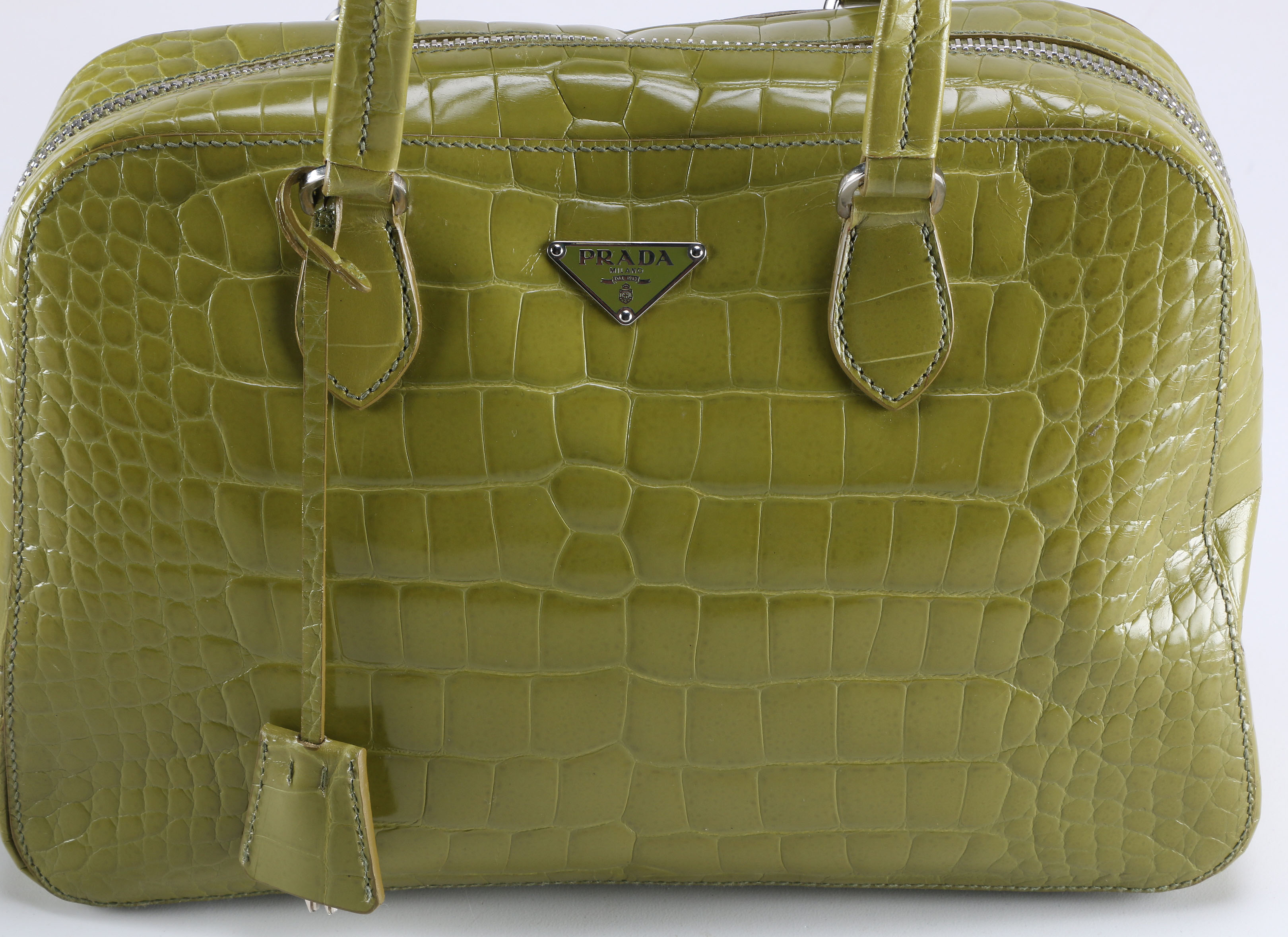 Prada St. Cocco Lucido Crocodile Embossed Satchel